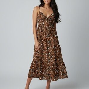 GAP Brown Floral Midi Dress